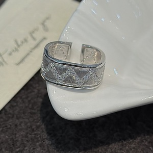 S925 Pure Silver Brushed Diamond <b>Ring</b> Simple Vintage Geometric <b>Open</b> Design Gold Plated Fashion <b>Ring</b> with Inlay Setting - Product Image 4