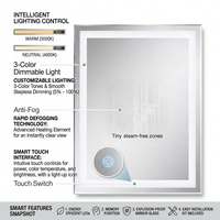 Miroir de salle de bain LED certifié UL, 28 x 20 pouces, rétroéclairé, avec commande tactile et lumière à intensité variable, pour hôtel et appartement