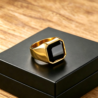 Bague minimaliste pour homme, bijoux pour homme, bague en onyx noir, bague en acier inoxydable, bague en agate pour homme