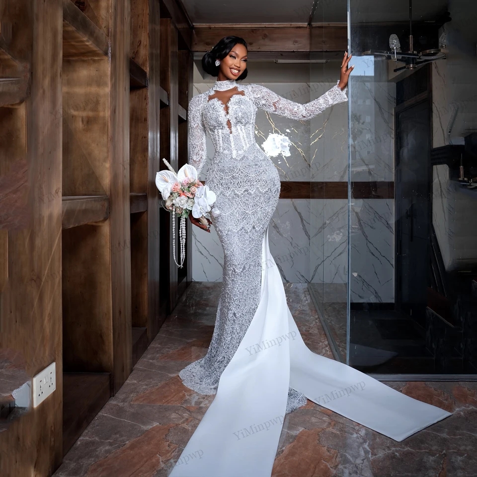 mermaid wedding dresses for black brides Mermaid Wedding Wedding Dresses For Curvy Black Brides Urious Mermaid  Wedding Dress For Black Brides Long Sleeve Beaded Lace Gown With Pearls,  Crystals Ruffled Skirt For Marriage