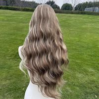 Peluca de Cabello Humano 100% con Ondas Suaves, Color Rubio Ceniza con Reflejos, de 24 Pulgadas, con Frente de Encaje Transparente HD, Pre-Desplumada, para Mujer, Venta al Por Mayor