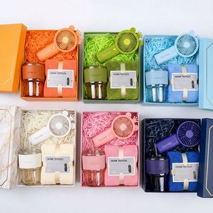 Bulk Wholesale Summer <b>Gift</b> Set Mini Handheld Fan Glass Cup Towel Wedding Set Custom Logo Factory Price Beach Travel Daily Use - Product Image 1