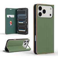 Étui en cuir PU ultra-fin antichoc pour iPhone 18 17 16 Pro Max Samsung, coque de téléphone portefeuille à cadre métallique avec fente pour cartes
