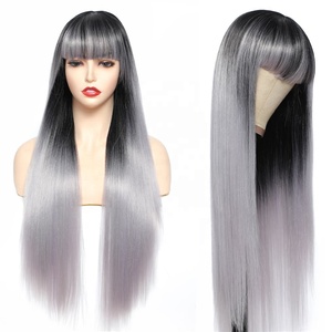 KEMY HAIR Perruques en fibre synthétique de qualité supérieure de 29 pouces, perruque grise et <span class=keywords><strong>rose</strong></span>, résistante à la chaleur, fabriquée à la machine. - Product Image 3
