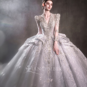 Robes de mariée bouffantes à col en V, pailletées et ornées de perles LSHT102 pour femmes - Product Image 3