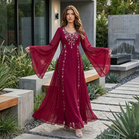 Abaya Rouge pour le Ramadan et l'Aïd, Vêtements de Prière Islamiques Arabes de Dubaï, Robes Africaines Musulmanes pour Femmes, Kebaya, Kaftan, Robe Musulmane Femme