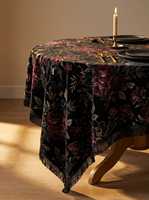 Nappe Gothique Florale Noire Rose en Polyester Ronde pour Table de Salle à Manger, Idéale pour Mariages, Fêtes, Hôtels, Automne Hiver