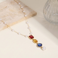 Collier de perles en acier inoxydable de style baroque vintage, plaqué or 18 carats, avec pendentif en pierres précieuses colorées pour femme, à porter au quotidien ou en soirée
