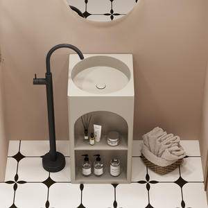 Lavabo sur pied moderne en acier inoxydable couleur personnalisée avec étagère de rangement, pour salle de bain, idéal petits espaces et hôtels - Product Image 4