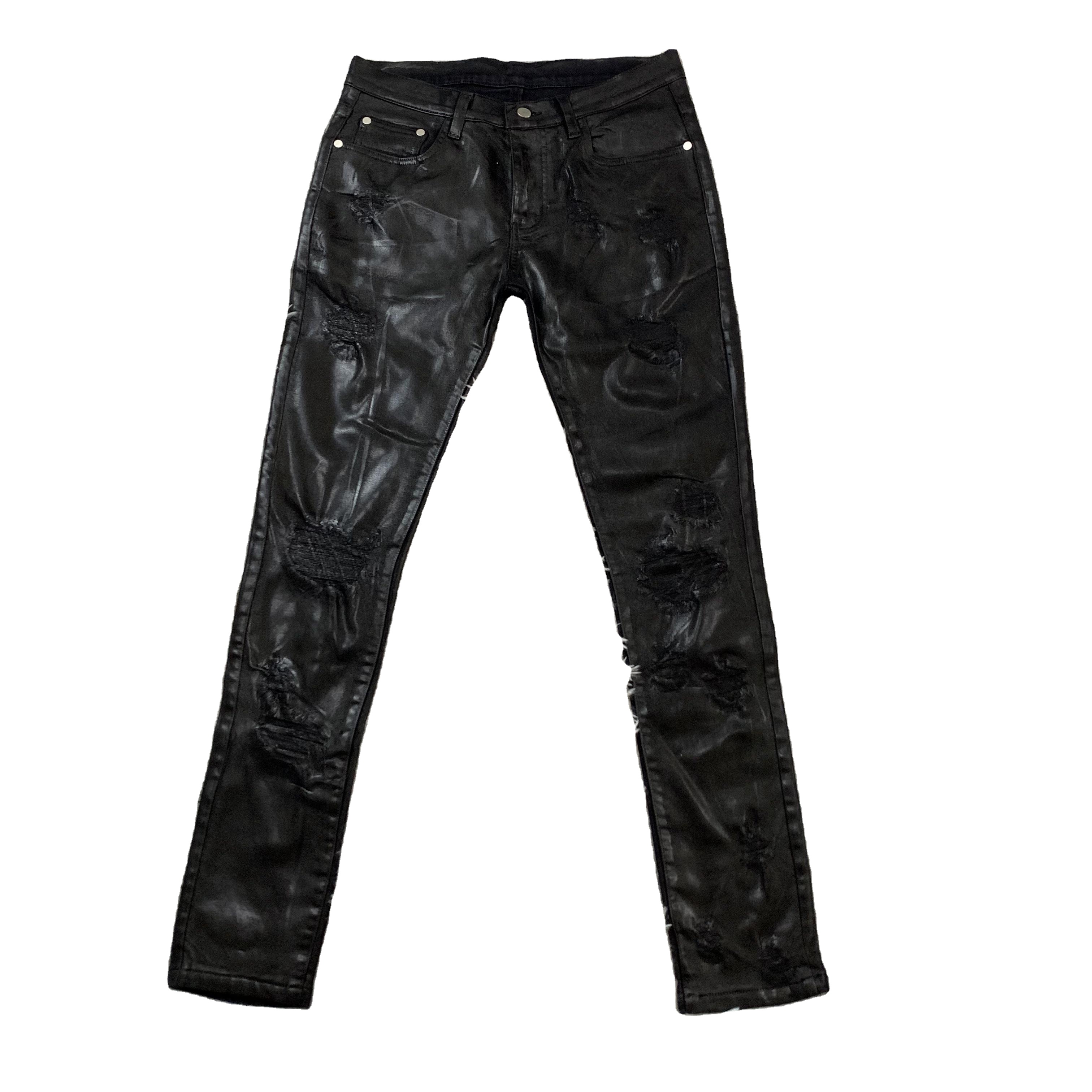 Wax Coated Denim - Men's Streetwear Skinny & Baggy Jeans