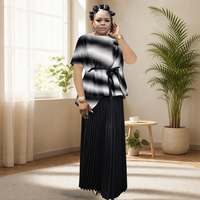 Vêtements élégants et modestes pour femmes musulmanes, haut à imprimé abstrait noir et blanc, jupe longue plissée, ensemble 2 pièces, tenue de soirée islamique africaine