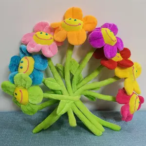 Gülen mutlu yüzler peluş papatya çiçek renkli yumuşak bükülebilir kaynaklanıyor ayçiçeği oyuncak hediye süslemeleri peluş çiçek