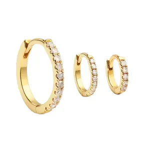 Gemnel Wholesale Gold Jewelry 925 Sterling Silver 8mm/10mm/12mm diamond huggie hoop earrings