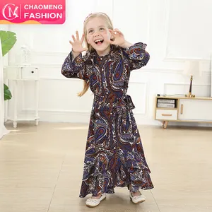 Vestido musulmán de alta calidad para niños, ropa árabe, musulmana, de manga larga con estampado Floral, 63800