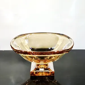 Desain Populer Mangkuk Buah Kaca Kristal Dekorasi, Mangkuk Kristal Bohemia, Peralatan Makan Kaca dengan Warna dan Emas