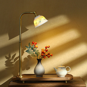 Lámpara de mesa de estilo chino con pantalla de porcelana azul y blanca, cuello flexible, E27, Led, 220V, para iluminación ambiental de mesa de té - Product Image 2