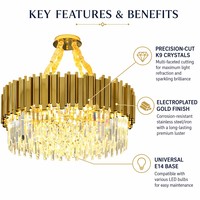 Lustre de luxe en cristal doré de style moderne pour salon, grande lampe de mariage, luminaires suspendus en acier inoxydable