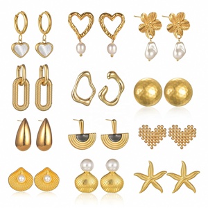 ต่างหูแฟชั่นดีไซน์เก๋สำหรับผู้หญิง งานปาร์ตี้ รูปหัวใจ ผลไม้ ดอกไม้ รูปทรงเรขาคณิต สแตนเลสสตีล 14K - Product Image 1