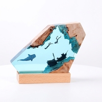 Lámpara de Resina Epoxi y Madera Natural Hitop, Arte Marino, Regalo de Cumpleaños, Tiburones Ballena, Buzo, Naufragios, Trofeo de Resina, Modelo de Animal