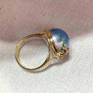 18K Gold Mabe <b>Pearl</b> Ring Iridescent Mabe <b>Pearl</b> Vintage Design with Diamond Accents Women Fine <b>Jewelry</b> Gift Wholesale - Product Image 2
