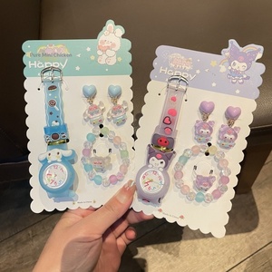 ชุดเซ็ตเครื่องประดับสไตล์พังก์สำหรับเด็กผู้หญิง ประกอบด้วยสร้อยข้อมือ แหวน นาฬิกา และต่างหู ประดับด้วยลูกปัดหลากสี เหมาะสำหรับเป็นของขวัญวันเด็กหรือวันเกิด - Product Image 4