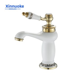Grifo de porcelana estilo europeo para baño, acabado blanco horneado, chapado al vacío en titanio, para lavabo de encimera, agua fría y caliente, un solo orificio - Product Image 5