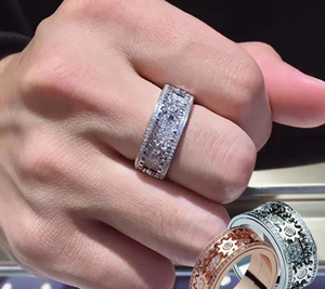 แหวนทองเหลืองประดับเพชรเต็มวง ดีไซน์เก๋ พร้อมเฟืองหมุนได้ สำหรับทั้งชายและหญิง เหมาะเป็นของขวัญงานแต่งงานและงานหมั้น - Product Image 4