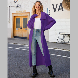 Channel New Arrival Fall 2023 Lapel Neck <strong>Open</strong> <strong>Front</strong> Women's <strong>Maxi</strong> Long Cardigan Sweater Coat - Product Image 2