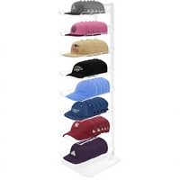 Présentoir à chapeaux à 8 niveaux, support pour jusqu'à 70 casquettes, présentoirs à chapeaux en métal pour plusieurs chapeaux, présentoir commercial pour chapeaux, blanc