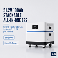 Système de stockage d'énergie tout-en-un empilable 51,2 V 100 Ah, pack de batteries lithium-ion LiFePO4 avec onduleur, fabricant OEM