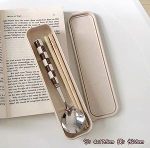 Ensemble de couverts portables 3 pièces en acier inoxydable avec manche en céramique pour étudiants (fourchette, cuillère, baguettes) - Product Image 5