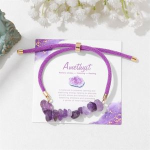 Wholesale Amethyst Rose Quartz Women Adjustable Rope <b>Healing</b> Stone <b>Bracelet</b> Irregular Natural Stone Crystal Gravel Bead <b>Bracelet</b> - Product Image 3