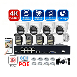 Kit NVR POE TSEye 4K 8MP 8 canaux, caméra de sécurité CCTV bullet étanche IP66, audio bidirectionnel, surveillance couleur intégrale - Product Image 1