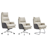 Chaise de bureau de direction ergonomique à dossier haut en cuir PU blanc, pivotante, réglable en hauteur, avec coussin respirant pour longues heures