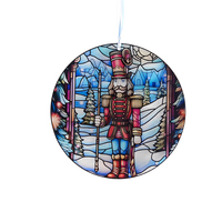 Decoración Colgante Circular para Ventana con Diseño Art Deco de Cascanueces Navideño con Patrón de Animales en Vidrio Tintado para el Hogar en Época Navideña