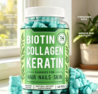 Gummies de biotine, collagène et kératine très demandées, complément beauté 14 nutriments pour cheveux, ongles et peau, 60 unités, OEM/ODM disponible