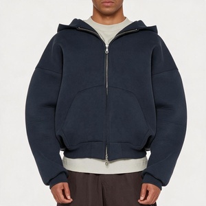 QIANSHI Custom 500 Gsm Oversized Boxy Double Zipper Hoodies 100% Cotton Heavyweight Fleece <strong>Cropped</strong> Men Full <strong>Zip</strong> <strong>up</strong> <strong>Hoodie</strong> - Product Image 2