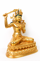 Statue antique de Bodhisattva Manjushri, en laiton plaqué or, artisanale, ornement bouddhiste Feng Shui pour la maison et le jardin, pour l'autel de méditation