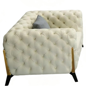 Canapé en <span class=keywords><strong>cuir</strong></span> à boucles en tissu crème français haut de gamme sur mesure pour trois personnes, design droit, anti-griffes de chat, idéal pour petits appartements - Product Image 1