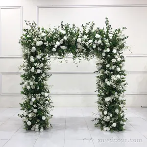 GNW Hot Selling Artificial White And Green Rose Wedding Arch Flower Metal Arch For Wedding Background Wedding Decoration
