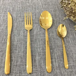 Wholesale Kitchen Restaurant Hotel Silverware Luxury Brass Wedding Spoon Set Stainless Steel Flatware Gold Cutlery Set