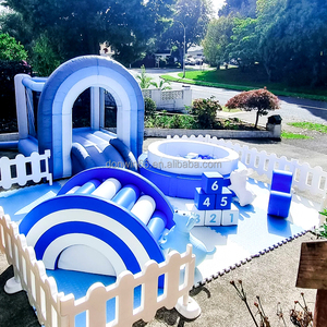 Alquiler de fiestas, puente inflable de aire para niños, Tobogán, carrera de obstáculos inflable, casa de rebote inflable de dinosaurio, carrera de obstáculos - Product Image 3