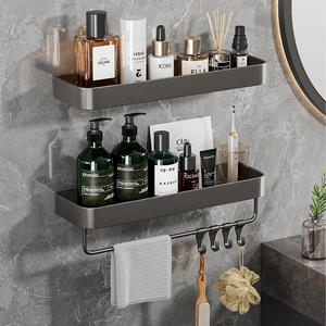 Étagère de salle de bain murale rectangulaire 50x30 cm avec crochets, organisateur de rangement durable pour salle de bain - Product Image 2