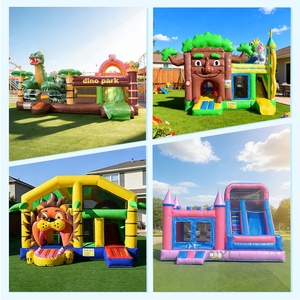 Château gonflable combiné personnalisé en PVC durable pour la <span class=keywords><strong>location</strong></span> événementielle, motif dinosaure bleu, pour enfants - Product Image 4