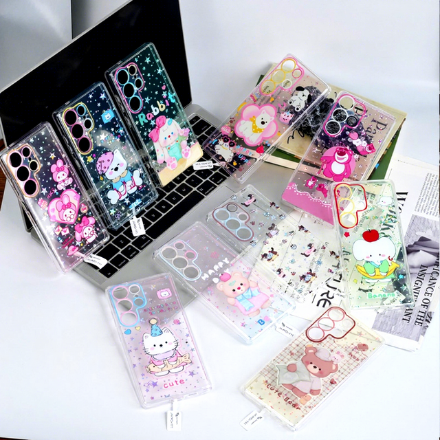2026 Fancy Cartoon Animal Printing clear Glitter Cute Phone Cases for Girls for samsung S25 24 ultra