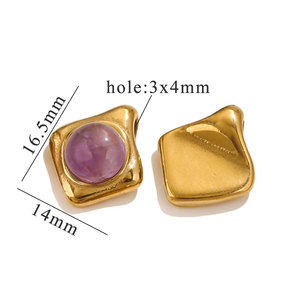จี้ห้อยคอทรงสี่เหลี่ยมประดับหินธรรมชาติ ทำจากสแตนเลสสตีลเคลือบ PVD สีทอง |   เทอร์ควอยซ์ อเมทิสต์ ไทเกอร์อาย ฯลฯ |   ผู้จัดจำหน่ายอุปกรณ์ทำเครื่องประดับ DIY - Product Image 5