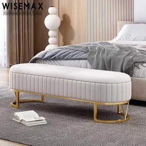 MOBILIÁRIO WISEMAX Mobiliário moderno hotel banco longo cama final fezes sala sofás de veludo tecido metal perna otomano com armazenamento