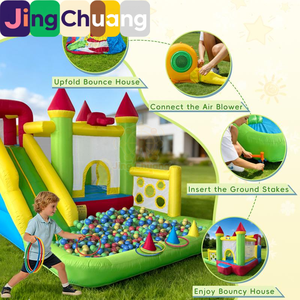 Château gonflable transfrontalier pour enfants avec toboggan, trampoline et piscine à balles, pour intérieur et extérieur, avec ventilateur et anneau de sécurité - Product Image 4