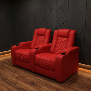 โซฟาปรับเอนหนัง PU สีแดงทันสมัย 2 ที่นั่ง พนักพิงแบบ Tufted พร้อมที่วางแก้ว สำหรับโฮมเธียเตอร์และห้องนั่งเล่น - Product Image 5
