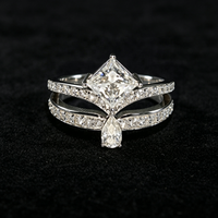 Bague de Fiançailles et de Promesse de Luxe en Argent 925 avec Moissanite GRA D Color Bling Pear Princess pour Femme, Passe le Testeur de Diamant